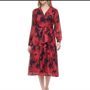 Dark Fairy Sheer Sparkly Red Floral Tie Waist Long Sleeve Dress NWT Sz 12